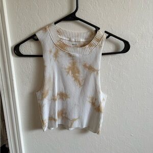 aerie Ribbed Tie-Dye Cropped Tank - White & Tan